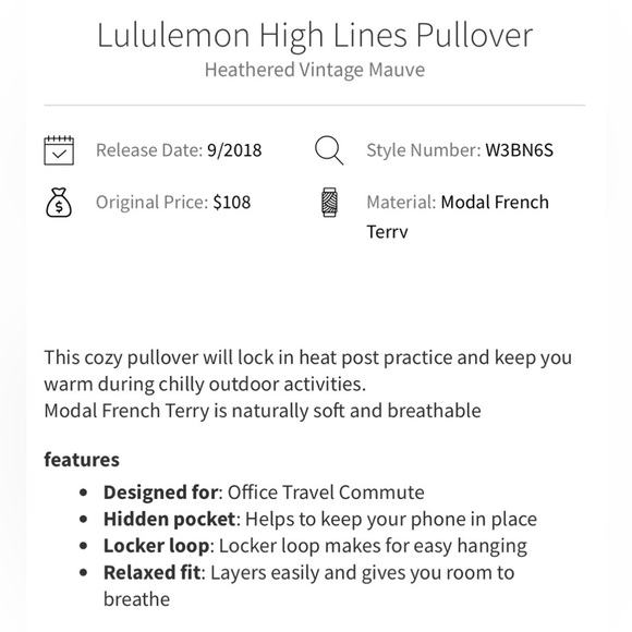 Lululemon High Lines Pullover Heathered Vintage Mauve Size 8 - Picture 2 of 9